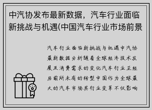 中汽协发布最新数据，汽车行业面临新挑战与机遇(中国汽车行业市场前景及投资机会研究报告)