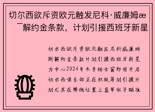 切尔西欲斥资欧元触发尼科·威廉姆斯解约金条款，计划引援西班牙新星