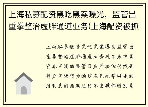 上海私募配资黑吃黑案曝光，监管出重拳整治虚胖通道业务(上海配资被抓)