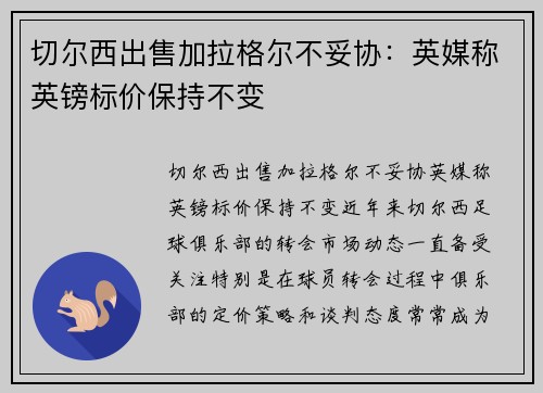 切尔西出售加拉格尔不妥协：英媒称英镑标价保持不变