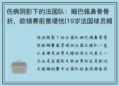 伤病阴影下的法国队：姆巴佩鼻骨骨折，欧锦赛前景堪忧(19岁法国球员姆巴佩)